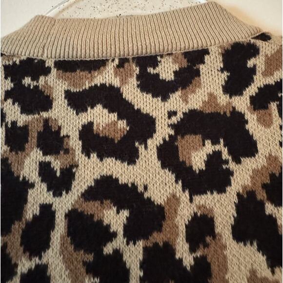 J Crew Leopard Print Open Front Cardigan 100% Cotton Neutral Tan/Blk Size S - Picture 4 of 8